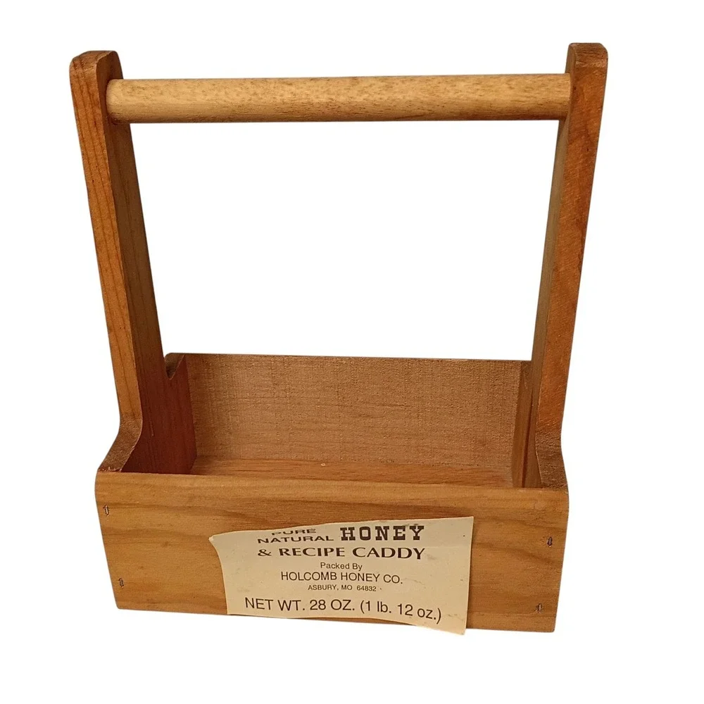 Small Vtg Wood Recipe‎ Card Box Carrying Caddy Handle Rustic Primitive Farmhouse